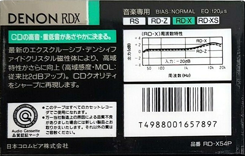 Compact Cassette Denon RD-X 54 "RD-X54P" Type I Normal 1989 Japan