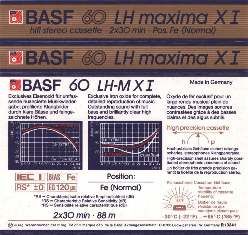Compact Cassette BASF LH Maxima X I 60 Type I Normal 1985 Europe