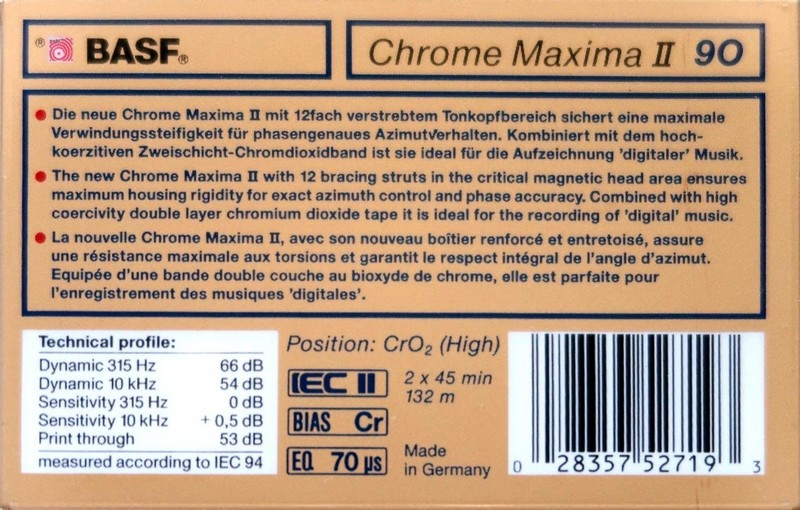 Compact Cassette BASF Chrome Maxima II 90 Type II Chrome 1990 Europe