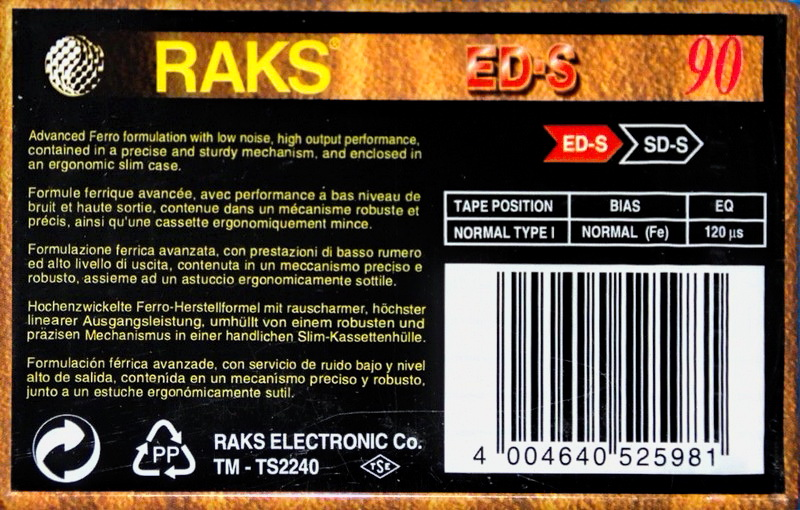 Compact Cassette RAKS ED-S 90 Type I Normal 1993 Europe