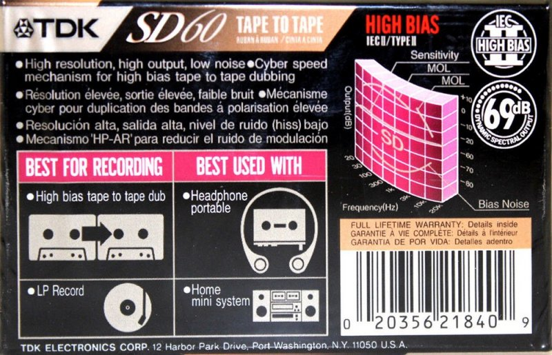 Compact Cassette TDK SD 60 Type II Chrome 1992 North America