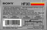 Compact Cassette Sony HF 90 Type I Normal 1983 USA