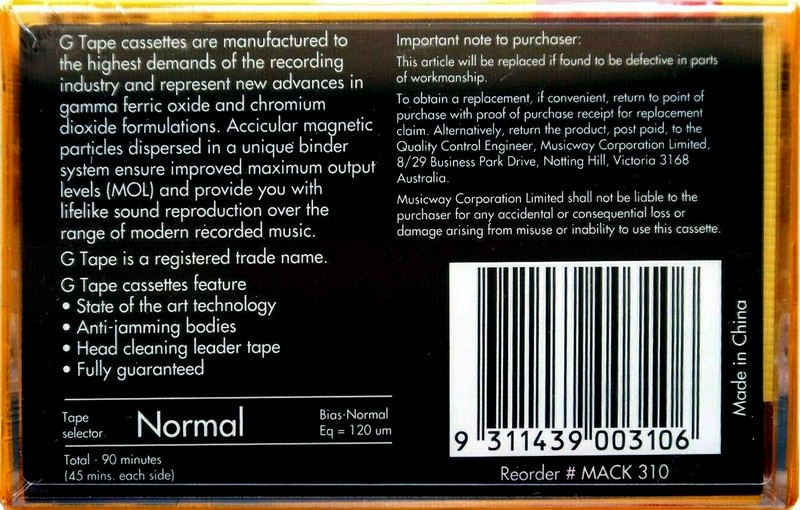 Compact Cassette G-Tape 90 Type I Normal 1992 Australia