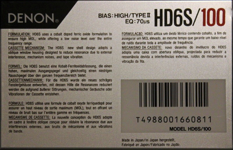 Compact Cassette Denon HD6S 100 Type II Chrome 1990 Europe