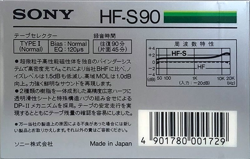 Compact Cassette Sony HF-S 90 Type I Normal 1985 Japan