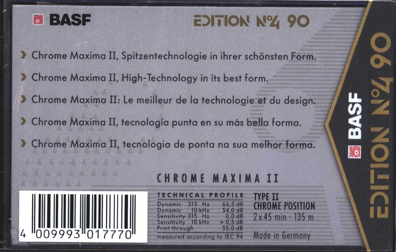 Compact Cassette BASF Chrome Maxima II 90 "Edition №4" Type II Chrome 1991 Europe