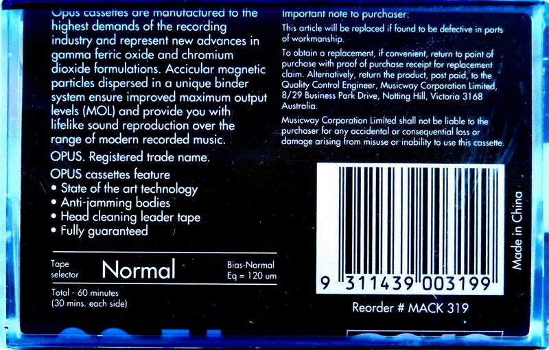 Compact Cassette Opus FE 60 Type I Normal 1993 Australia