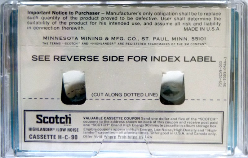 Compact Cassette Scotch Highlander 90 Type I Normal 1973 USA