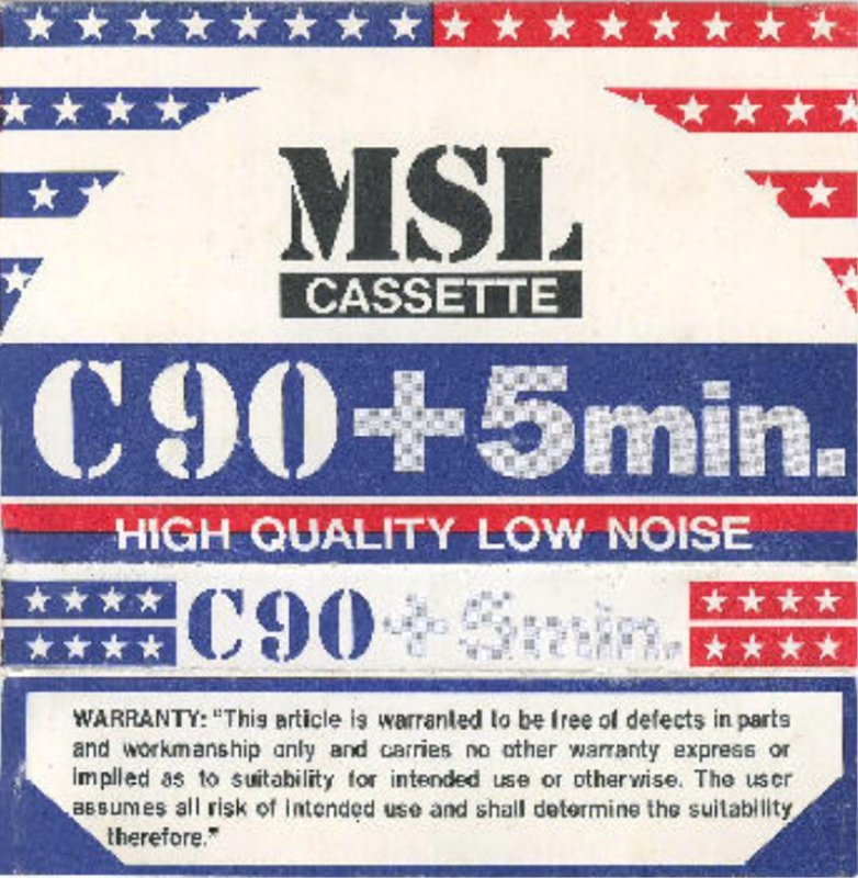 Compact Cassette MSL 90+5 Type I Normal 1982 Hong Kong