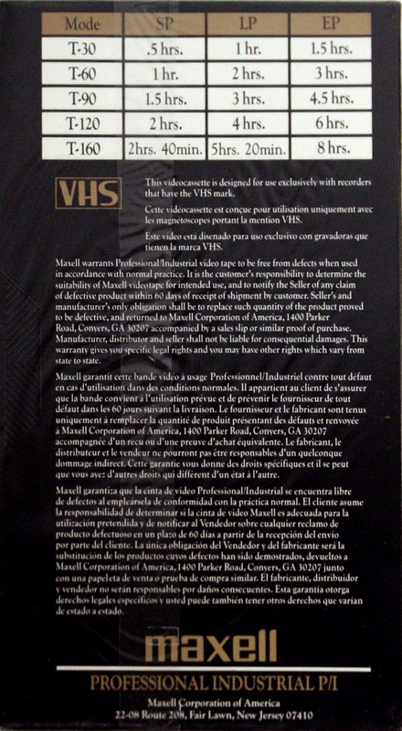 VHS, Video Home System Maxell P/I Plus 30 Type I Normal North America