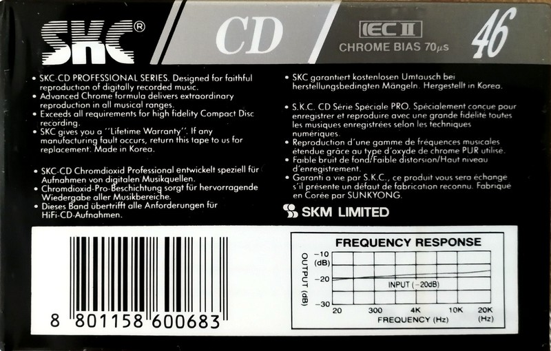 Compact Cassette SKC CD 46 Type II Chrome 1992 Europe