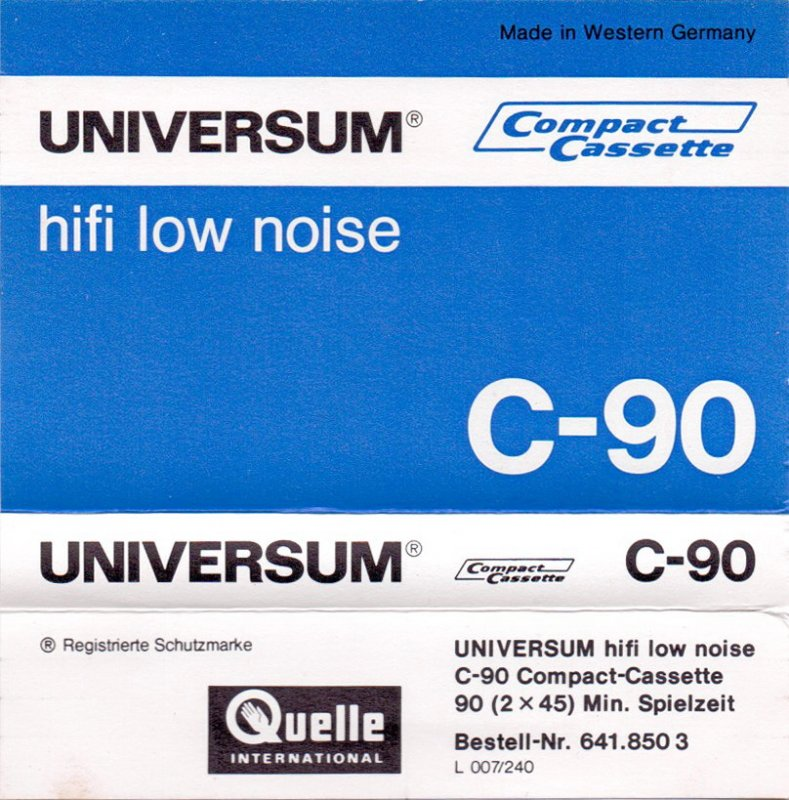 Compact Cassette Universum 90 Type I Normal 1975 Europe
