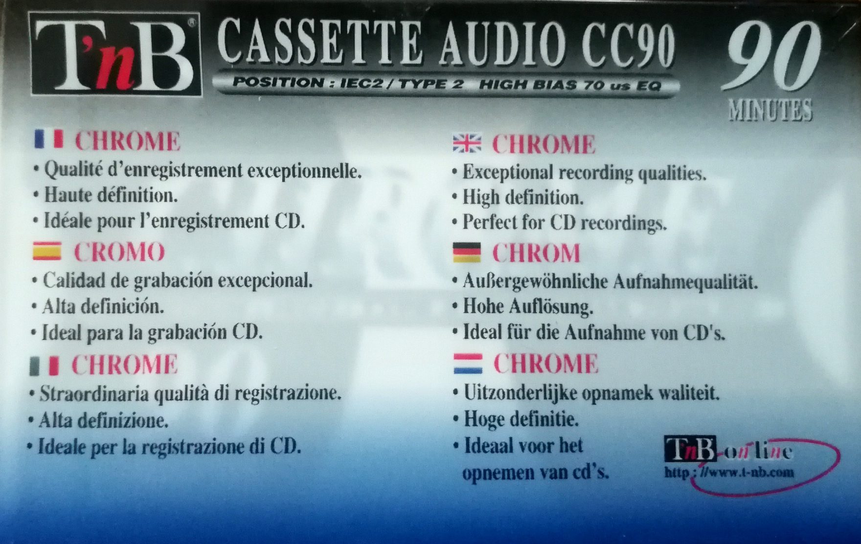 Compact Cassette TnB CC 90 Type II Chrome 1994 Europe