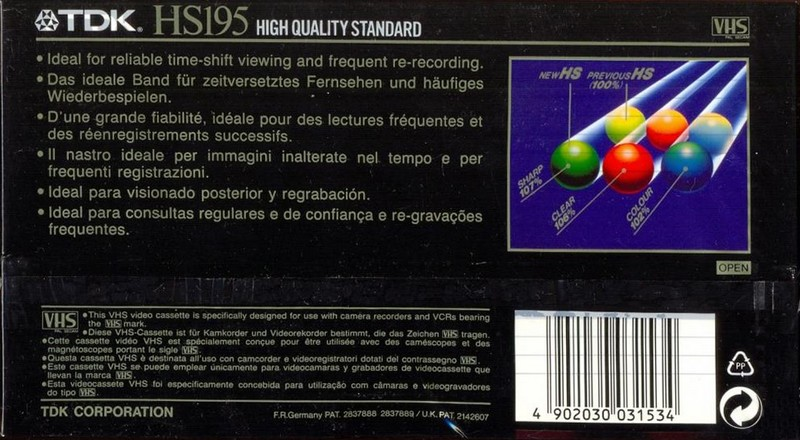 VHS, Video Home System TDK HS 195 Type I Normal 1989 Europe