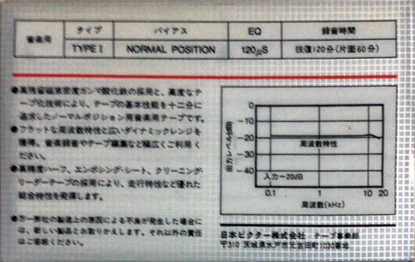 Compact Cassette Victor Dynarec DA1 120 Type I Normal 1983 Japan