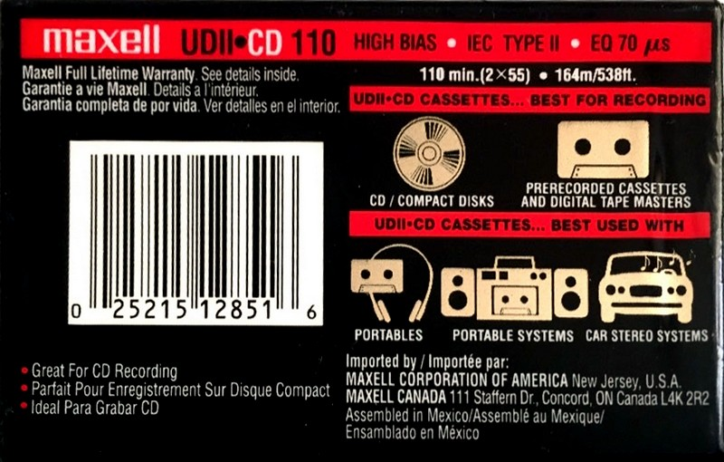 Compact Cassette Maxell UDII-CD 110 Type II Chrome 2002 North America