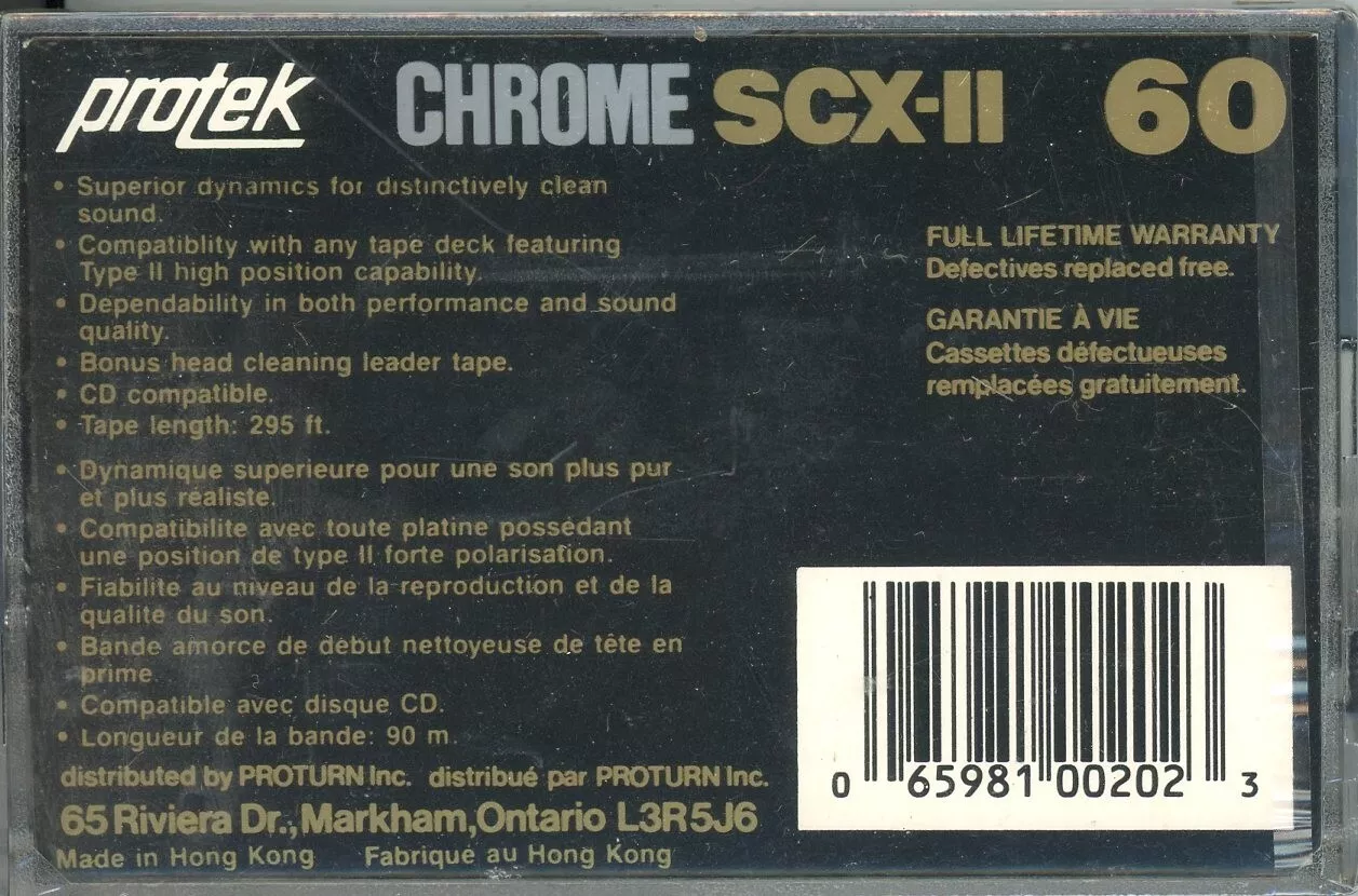 Compact Cassette Protek SCX-II 60 Type II Chrome North America