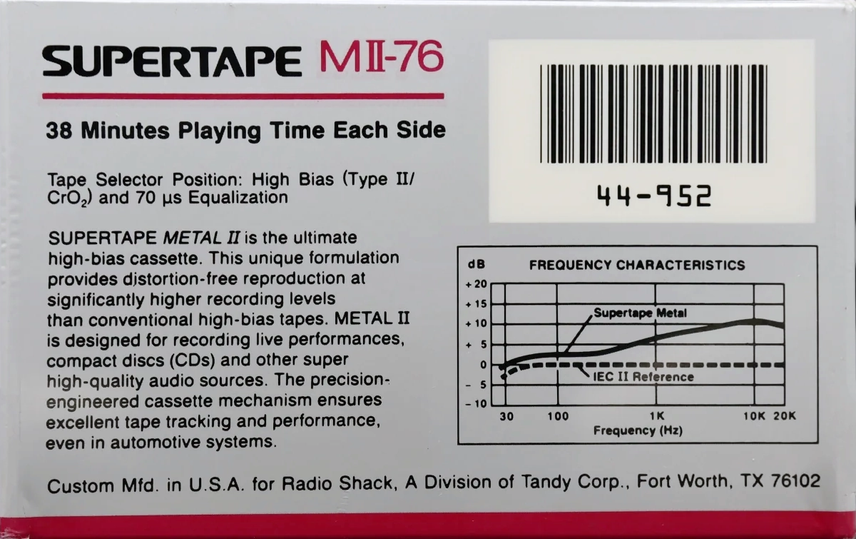 Compact Cassette SUPERTAPE MII 76 Type II Chrome 1988 USA