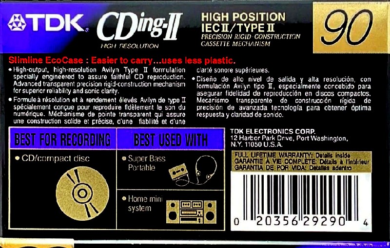Compact Cassette TDK CDing 2 90 Type II Chrome 1997 North America