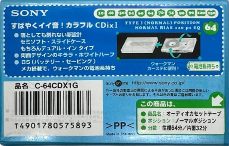Compact Cassette Sony CDix I 64 "C-64CDX1G" Type I Normal 1999 Japan