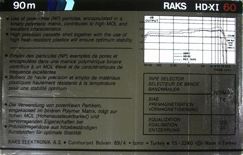 Compact Cassette RAKS HD-XI 60 Type I Normal 1988 Europe