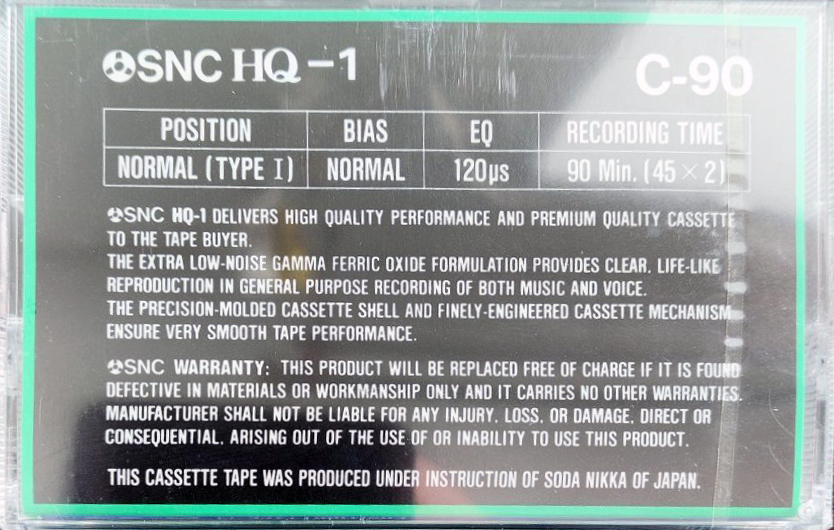 Compact Cassette SNC HQ-1 90 Type I Normal 1985 Unknown Country