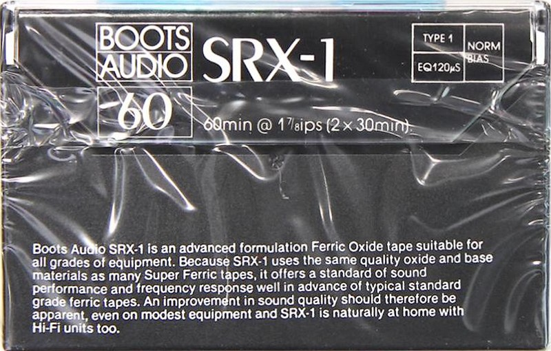 Compact Cassette Boots / Boots Audio SRX-1 60 Type I Normal 1984 UK
