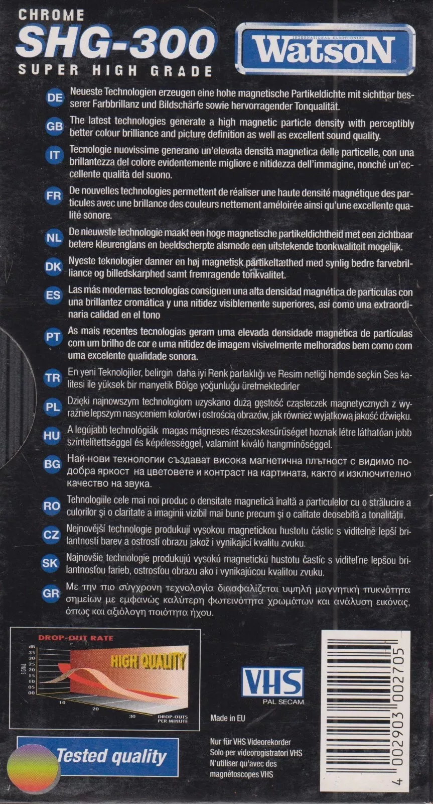 VHS, Video Home System Watson SHG 300 Type II Chrome Europe