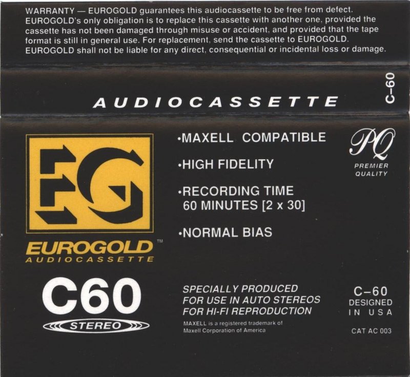 Compact Cassette Eurogold 60 Type I Normal USA