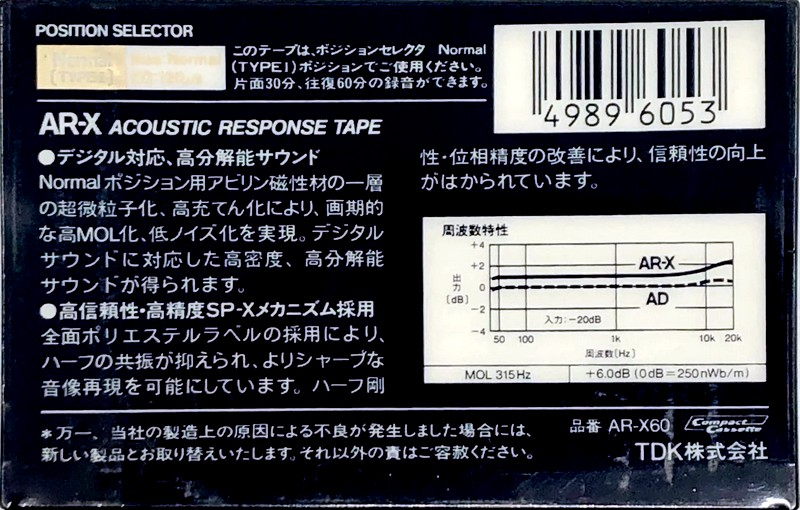 Compact Cassette TDK AR-X 60 Type I Normal 1985 Japan