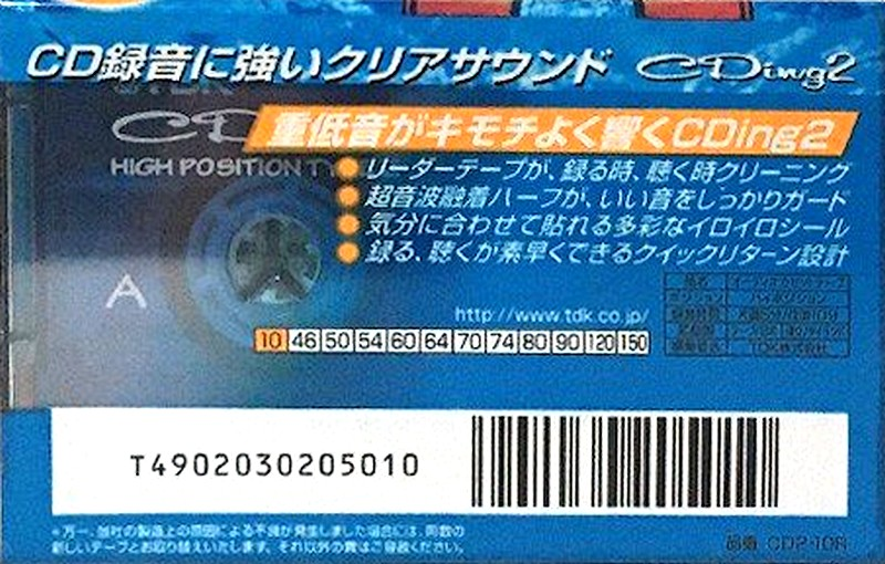 Compact Cassette TDK CDing 2 10 "CD2-10R" Type II Chrome 1998 Japan