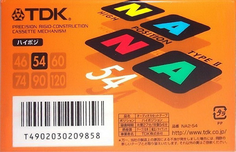 Compact Cassette TDK Na Na 54 "NA2-54" Type II Chrome 2000 Japan