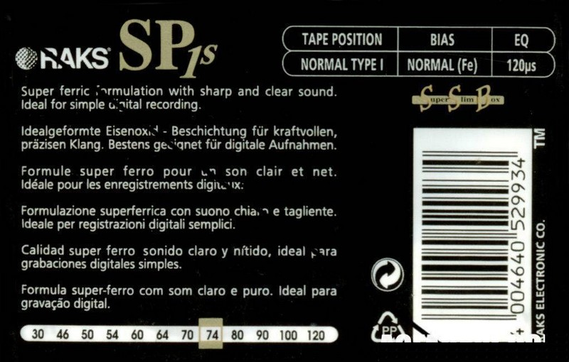 Compact Cassette RAKS SP 1s 74 Type I Normal 1998 Europe
