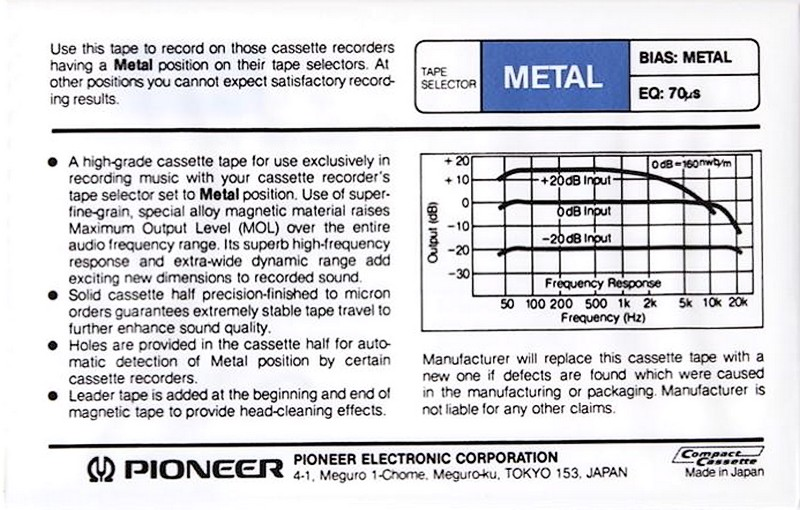 Compact Cassette Pioneer M1 90 Type IV Metal 1981 Japan