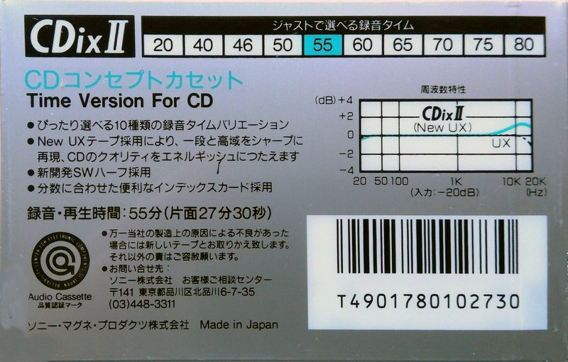 Compact Cassette Sony CDix II 55 Type II Chrome 1989 Japan