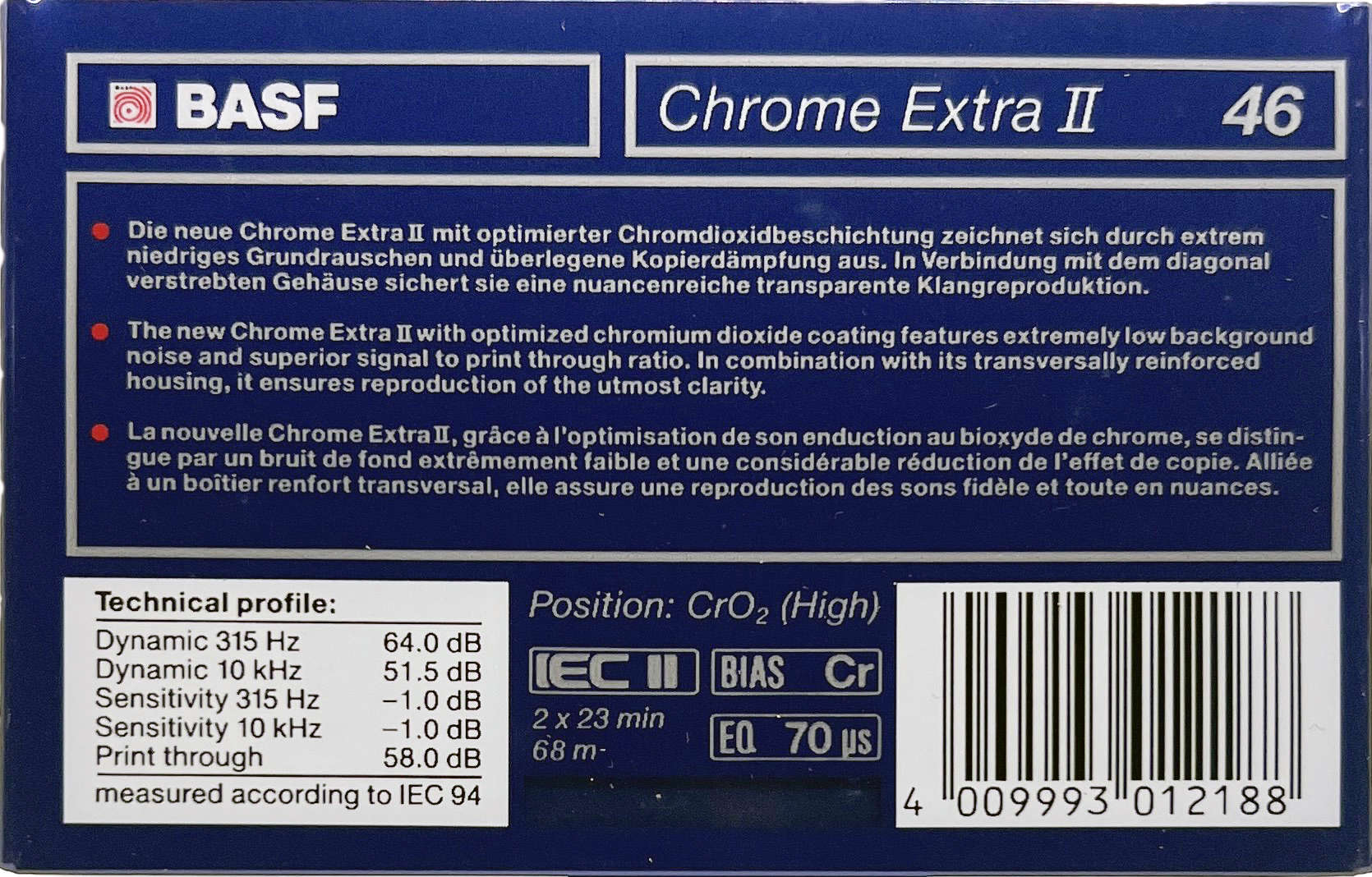 Compact Cassette BASF Chrome Extra II 46 Type II Chrome 1990 Europe