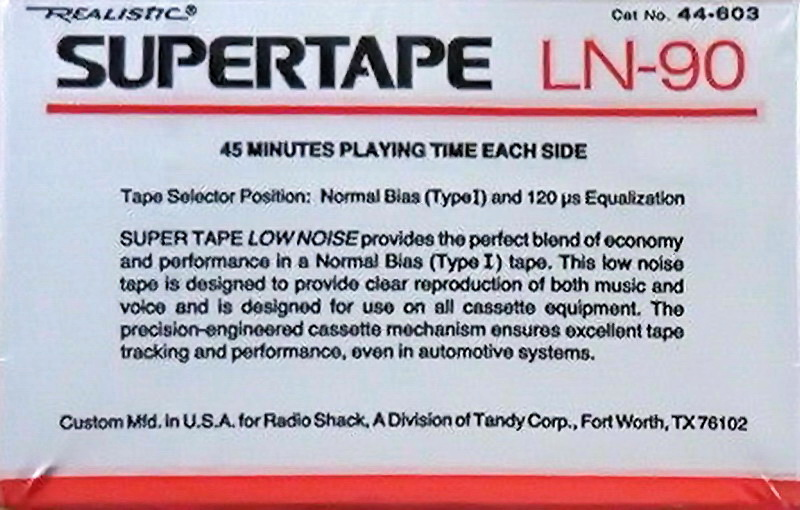 Compact Cassette SUPERTAPE LN 90 "44-603" Type I Normal 1988 USA