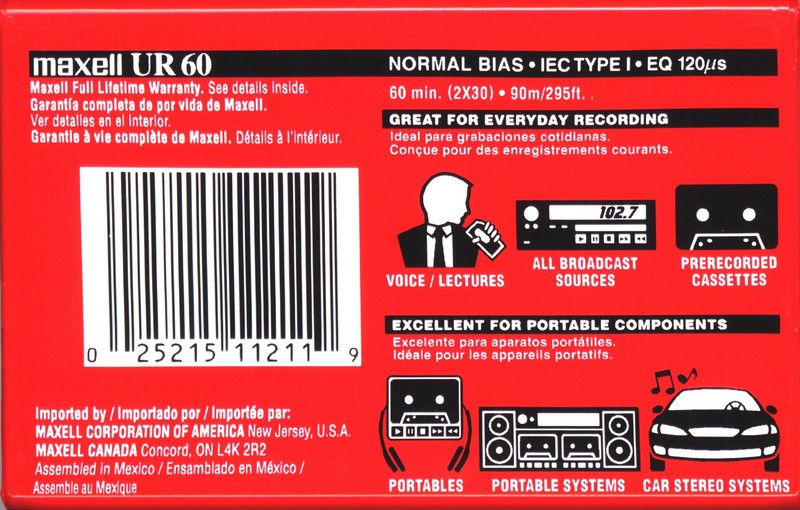 Compact Cassette Maxell UR 60 Type I Normal 2002 North America