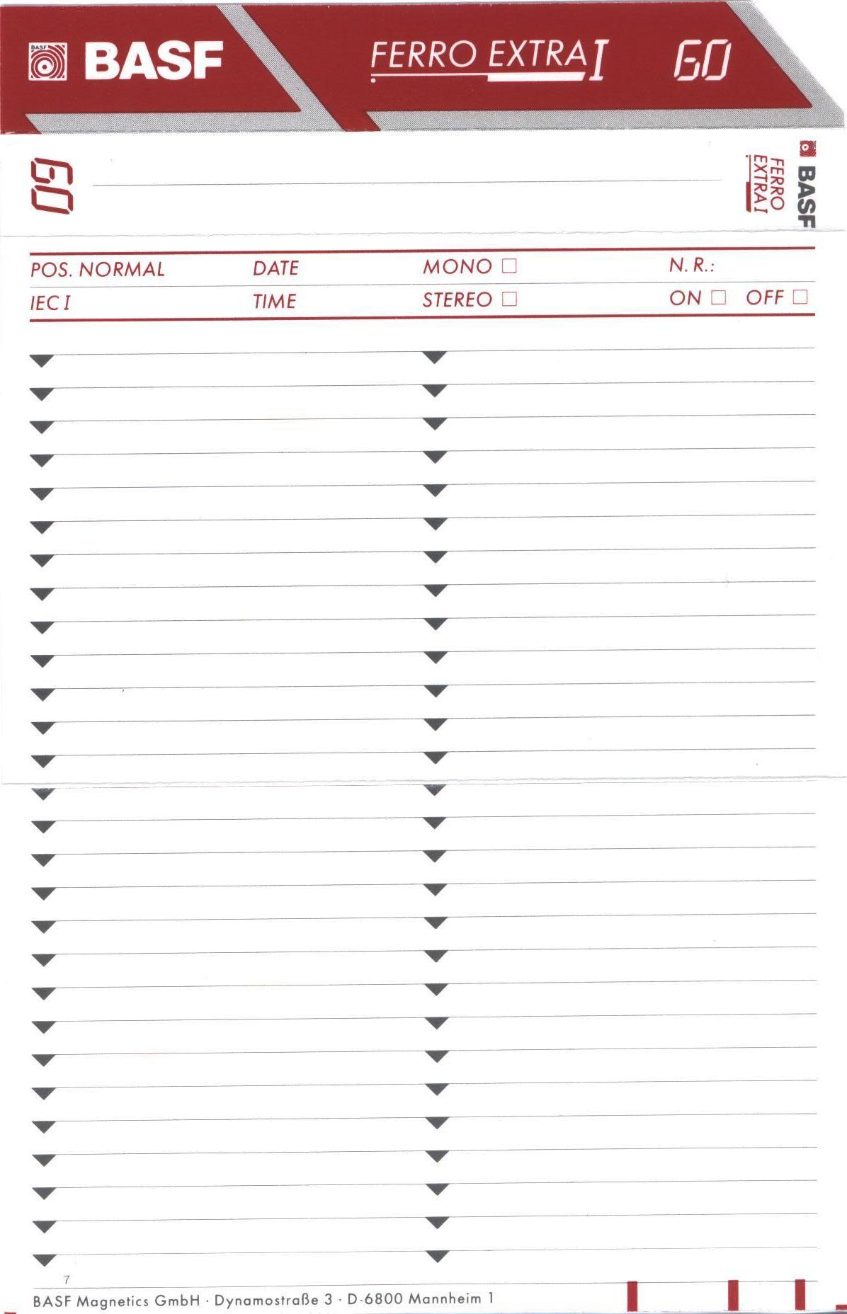 Compact Cassette BASF Ferro Extra I 60 Type I Normal 1991 Europe