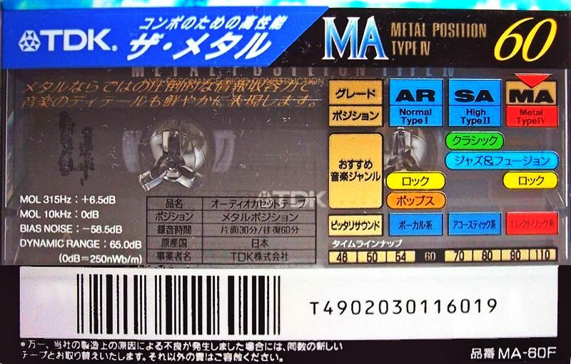 Compact Cassette TDK MA 60 "MA-60F" Type IV Metal 1994 Japan