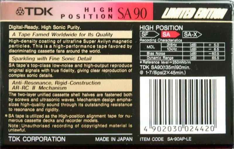 Compact Cassette TDK SA 90 "SA-90AP-LE Limited Edition" Type II Chrome 1993 Europe
