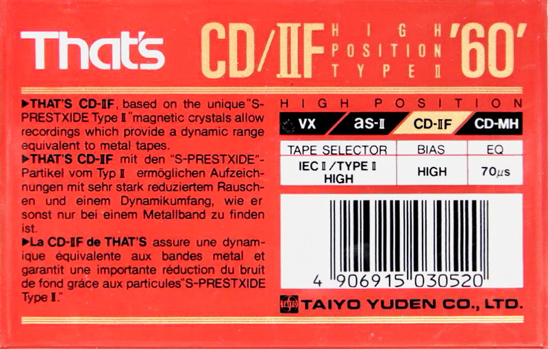 Compact Cassette Thats CD-IIF 60 Type II Chrome 1991 Europe