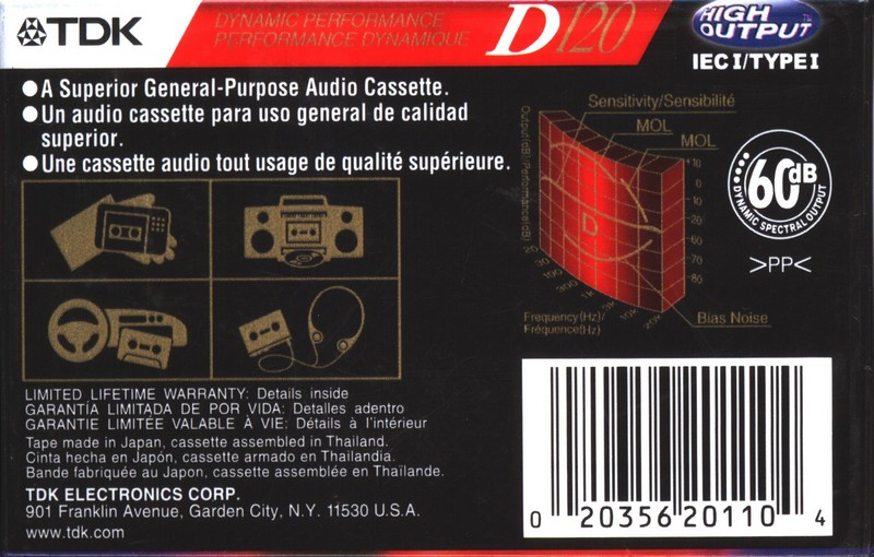 Compact Cassette TDK D 120 Type I Normal 1998 North America