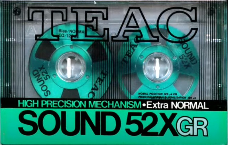 Compact Cassette Teac SOUND 52X 52 "52XGR" Type I Normal 1986 USA