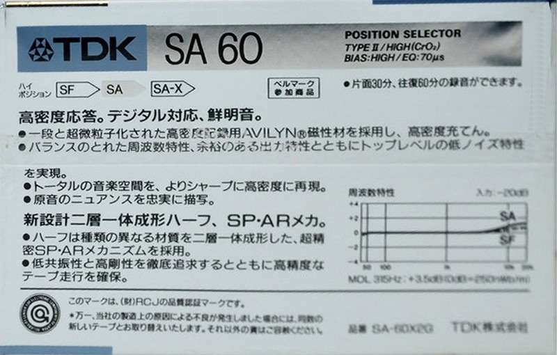 2 pack TDK SA 60 "SA-60X2G" Type II Chrome 1988 Japan