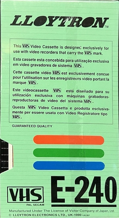 VHS, Video Home System Lloytron 240 Type I Normal 1990 Europe