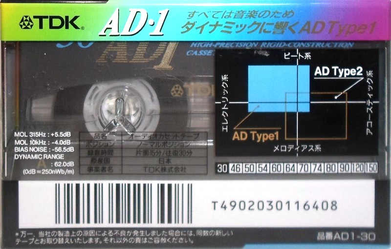 Compact Cassette TDK AD1 30 "AD1-30" Type I Normal 1995 Japan