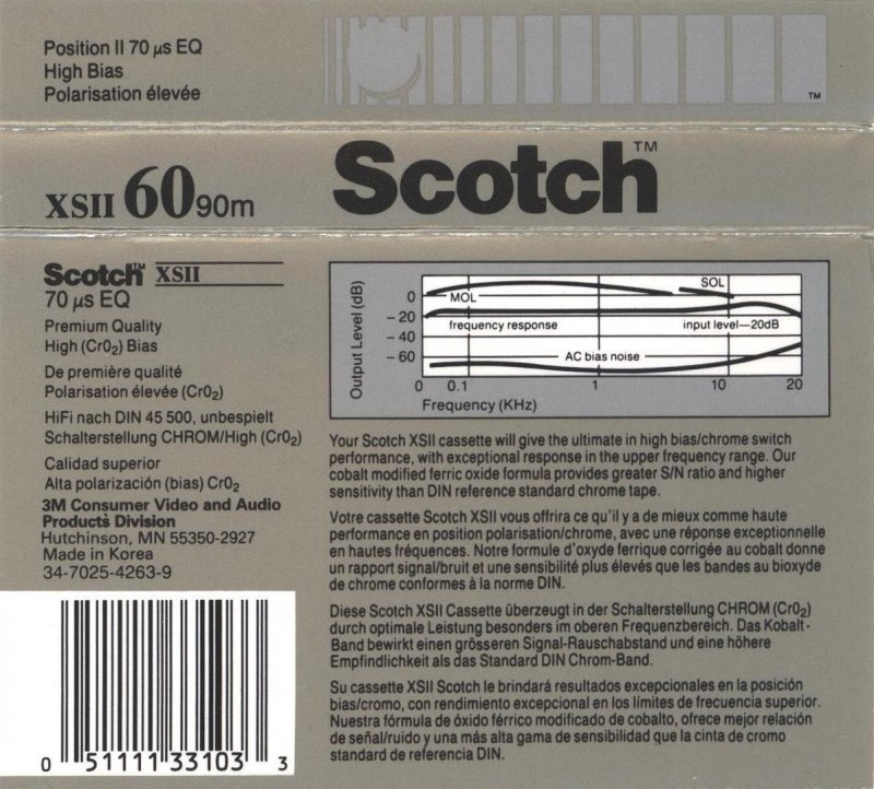 Compact Cassette Scotch XS II 60 Type II Chrome 1990 Worldwide