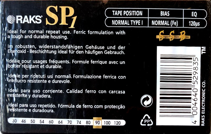 Compact Cassette RAKS SP 1 90 Type I Normal 1998 Europe