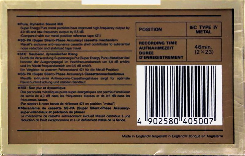 Compact Cassette Maxell MX 46 Type IV Metal 1988 Europe